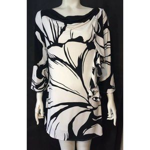 WHBM White Black Dress 3/4 Bell Sleeves Ruffle